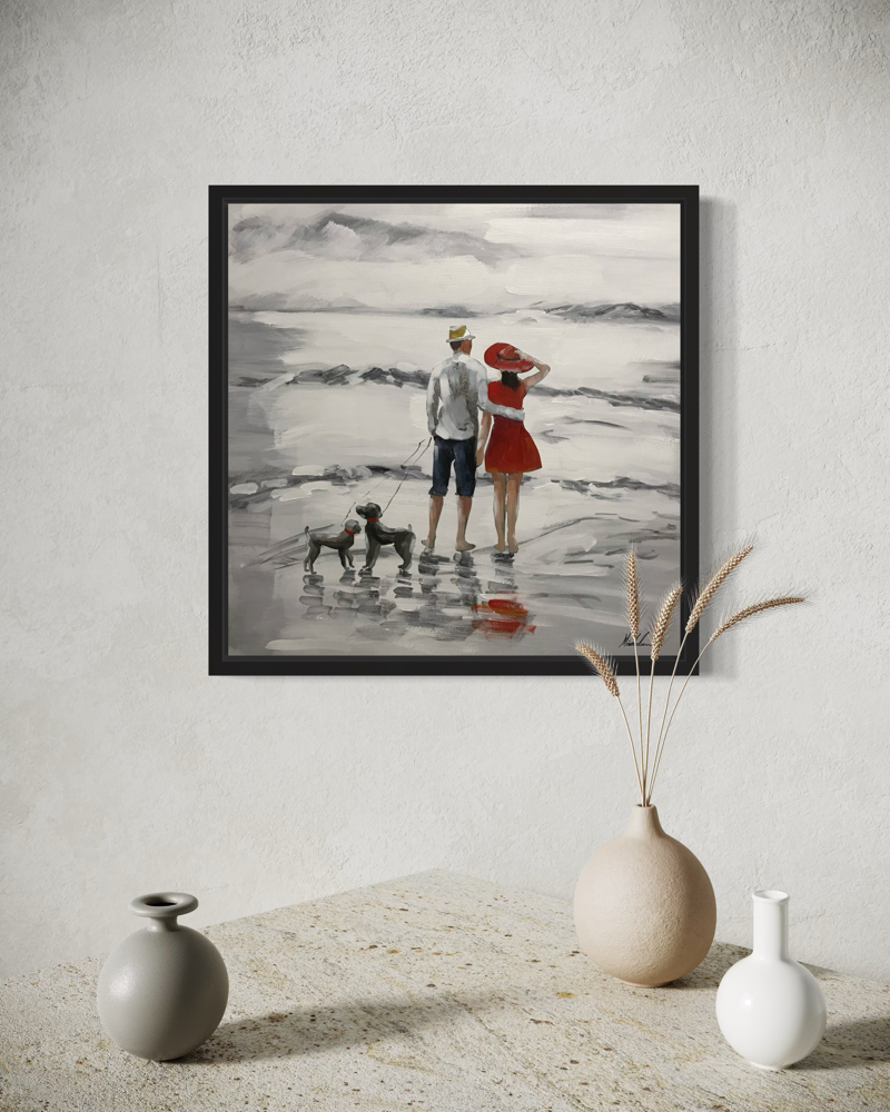 A painting with a couple on a walk