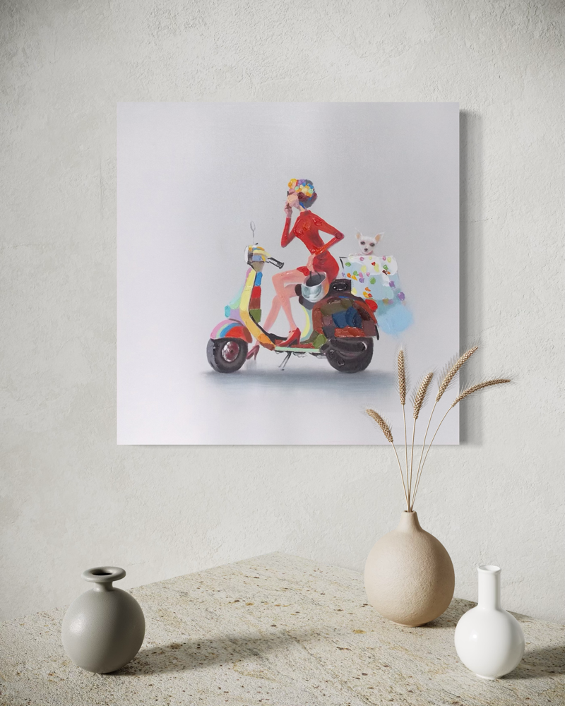 A painting with a vespa